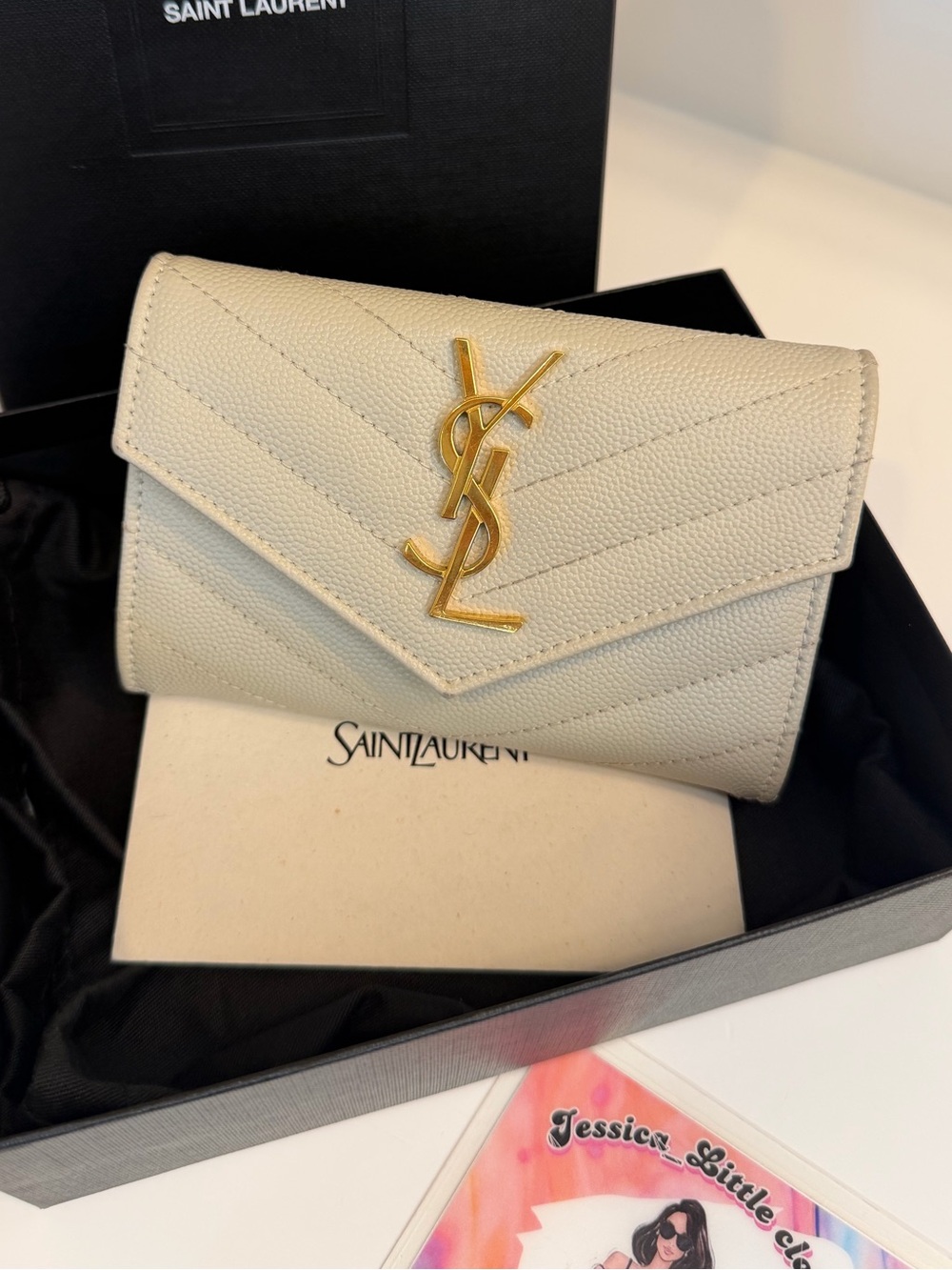 🎀 SAINT LAURENT YSL CASSANDRE MATELASSÉ SMALL ENVELOPE WALLET IN GRAIN DE POUDRE